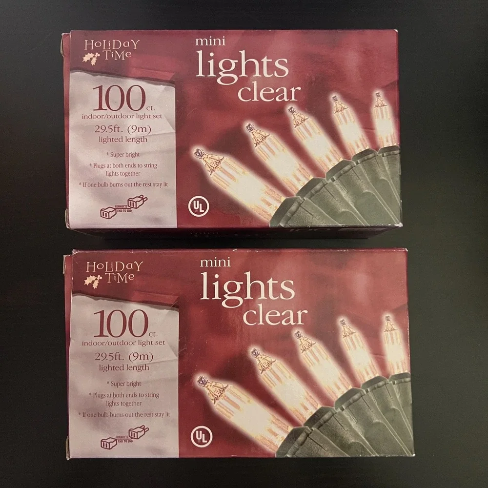 Lot of 2 Holiday Time Mini Lights Clear 100ct‎ 29.5 ft Indoor Outdoor